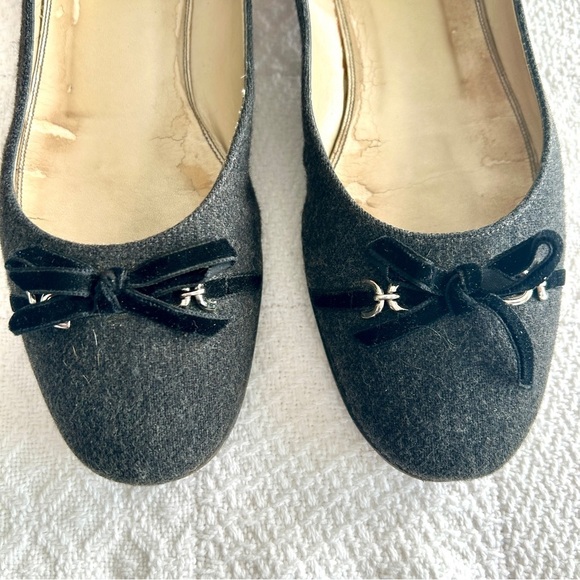 Talbots Charcaol Grey Flats in Wool Fabric with Black Velvet Bow Shoe size 8 - Picture 4 of 16